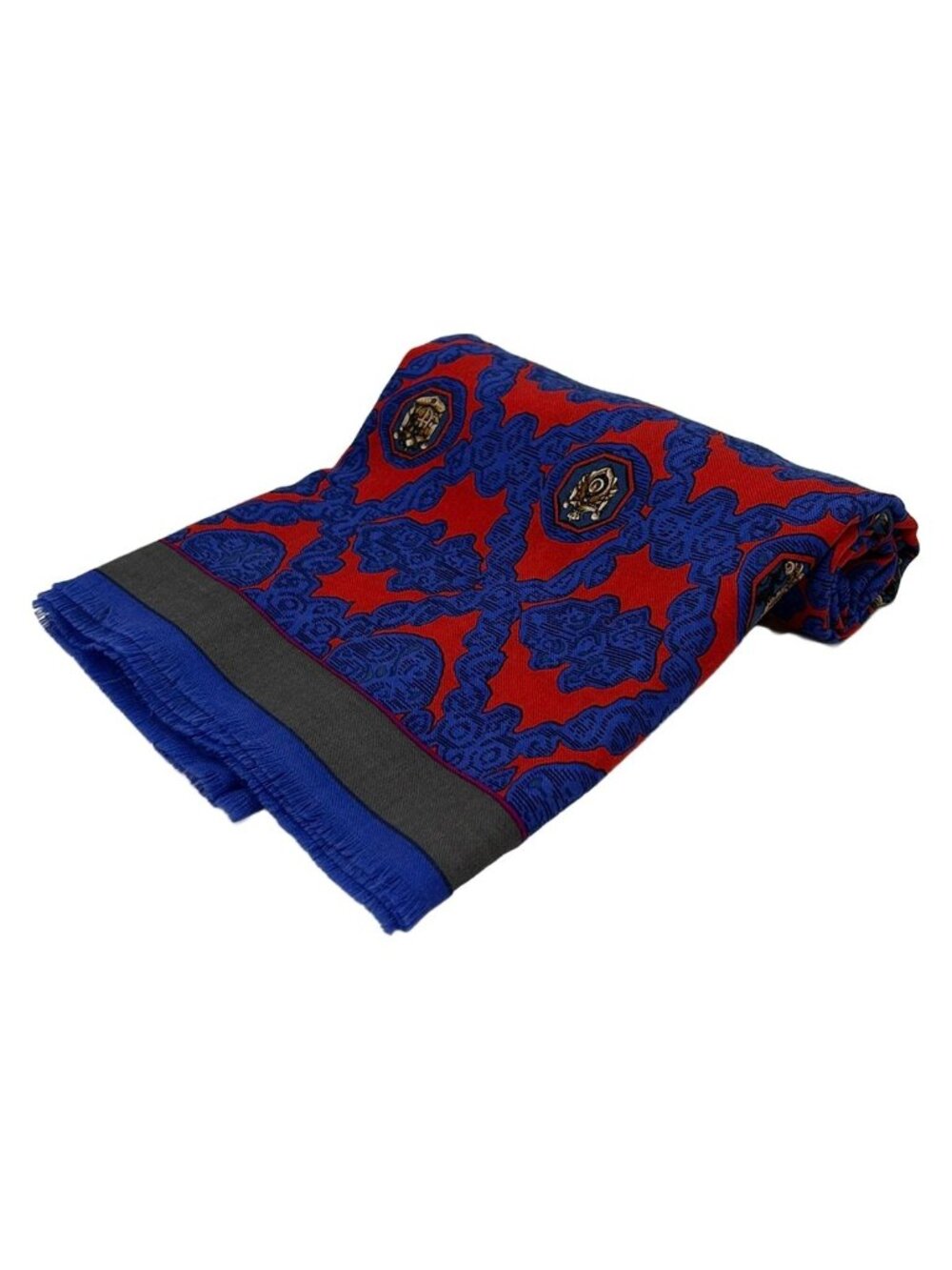 Cartier Shawl Blue Red Wool Silk Scarf